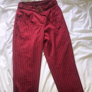 Red and White striped business pants.